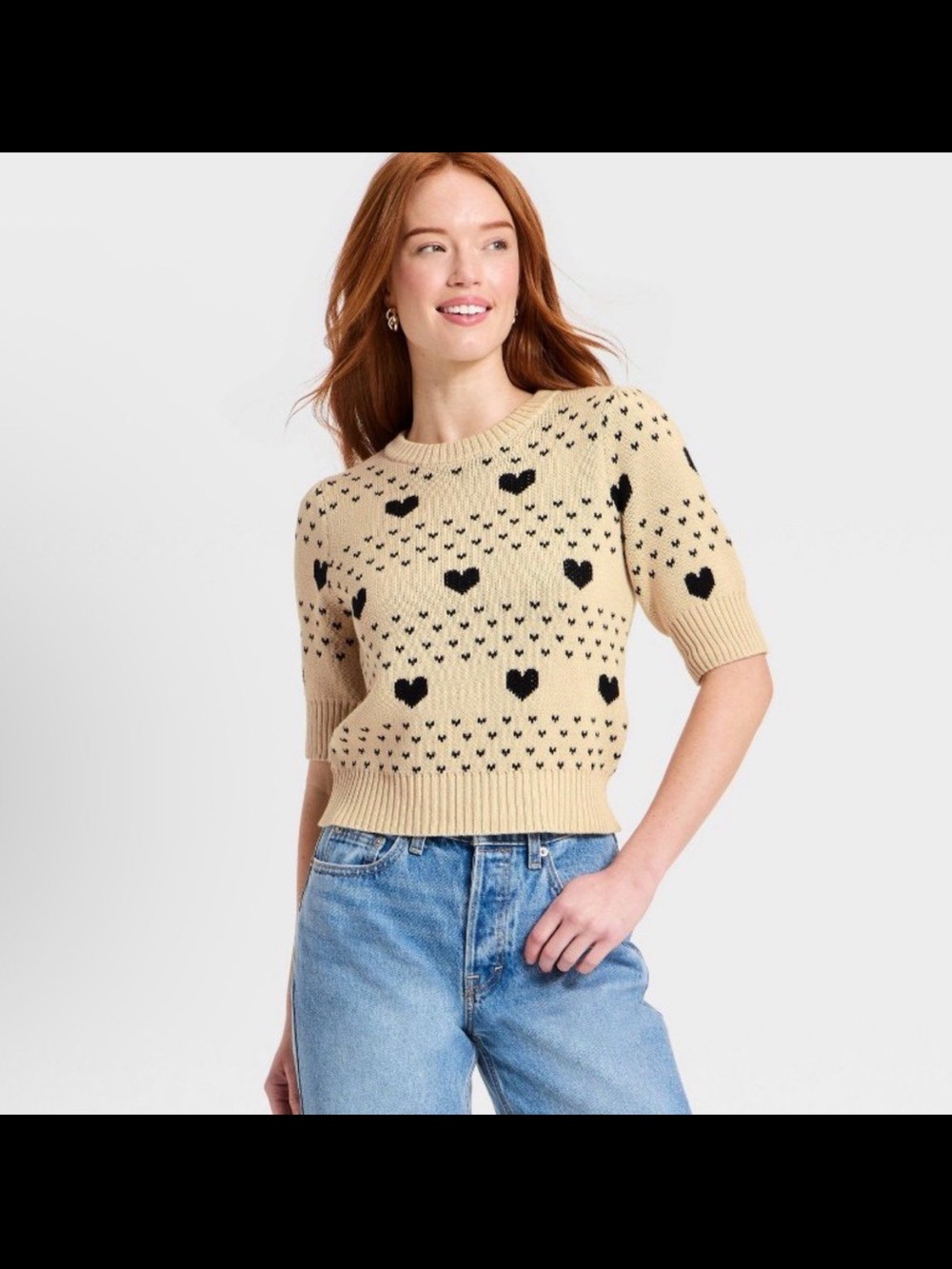 Women’s elbow sleeve Valentine’s Day hearts crewneck pullover sweater